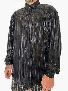 Camisa Plissada Preta Manga Longa