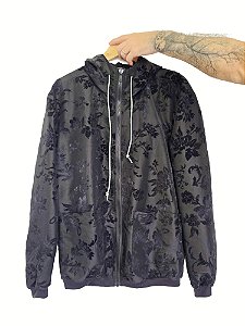 Jaqueta Capuz Flores Aveludadas