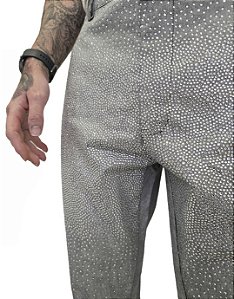 Calça Jeans Cinza Strass