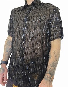 Camisa Franjas Brilhantes Preta
