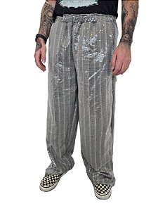 Calça Paetê Listrado Cinza