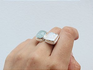 ANEL DUO ÁGUA MARINHA