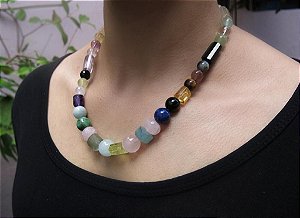 COLAR QUARTZO, ÁGUA MARINHA E TURMALINA