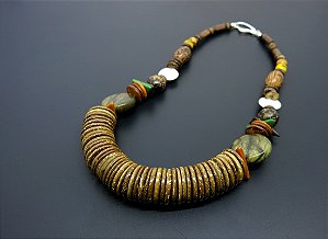 COLAR ETNICO COCO, JASPE, TRUQUEL, JARINA E MADEIRA COCO