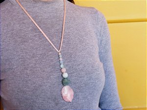 PÊNDULO QUARTZO ROSA E ÁGUA MARINHA