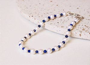 PULSEIRA DELICADA PÉROLA BIWA E LÁPIS LAZULI