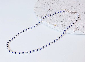 COLAR DELICADO LÁPIS LAZULI E PÉROLA BIWA