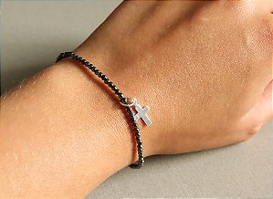 PULSEIRA DELICADA HEMATITA PINGENTE CRUZ