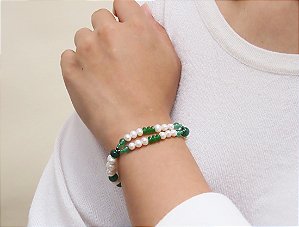 PULSEIRA EXÓTICA QUARTZO VERDE E PÉROLA BIWA