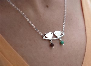 COLAR MEUS 2  PASSARINHOS GRANADA E AMAZONITA