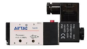 VALVULA SOLENOIDE 5/2 VIAS 1/4 SIMPLES SOLENOIDE 220V AIRTAC PUMA 018