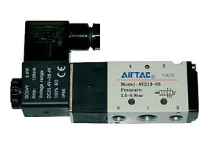VALVULA SOLENOIDE 5/2 VIAS 1/4 SIMPLES SOLENOIDE 24DC AIRTAC PUMA 019