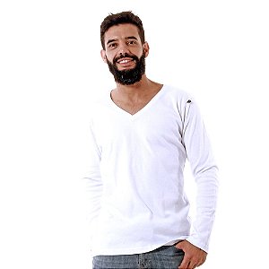 Camiseta Decote V Oitavo Ato Manga longa Branco