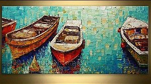 Pintura em tela barcos ancorados