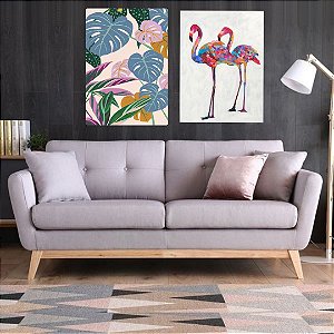 Quadro Decorativo Pintura Em Tela Flamingos Tropical