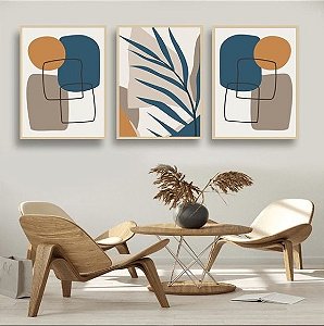 Quadro Decorativo Pintura em Tela Escandinavo Folhagem Geométrico