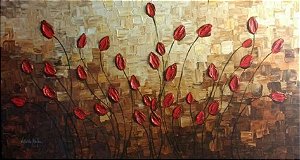 Pintura em tela quadro tulipas  vermelhas Tam. 140x70cm