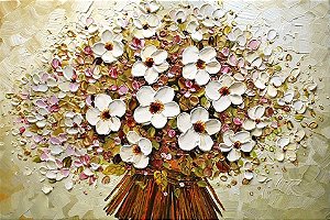 Quadro Decorativo Pintura em Tela Floral  70 X 140