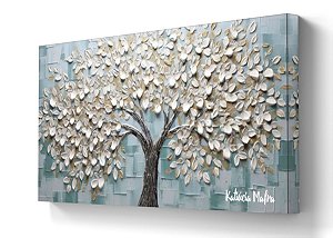 Quadro Decorativo Pintura em Tela Árvores em Relevo