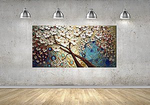 Quadro  decorativo Árvore Cerejeira com Galhos Entrelaçados fundo Azul