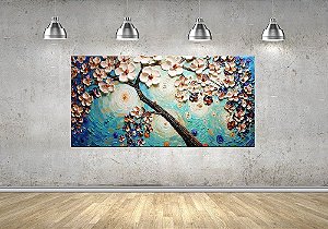 Quadro Pintura em Tela Árvore cerejeira  Flores em relevos