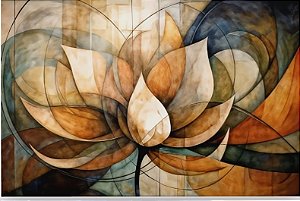 Pintura em tela quadro abstrato flor de Lotus Cubista