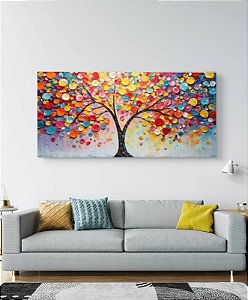 Quadro Pintura em Tela Abstrato Moderno Árvore Colorida