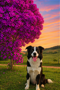 Pintura em tela quadro paisagem com Doguinho amigo