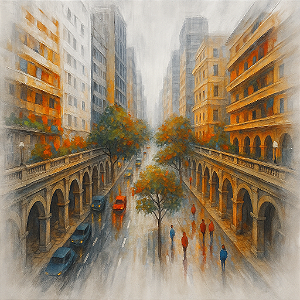 Pintura em tela quadro metrópole