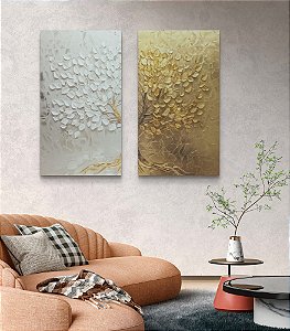 Conjunto de painéis Árvores com relevos de tinta