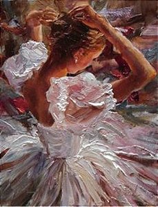 Pintura em tela quadro bailarina espatulada com relevos de tinta