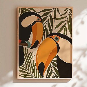 Pintura em tela quadro de tucanos 'Harmonia tropical'