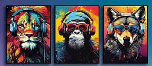 Pintura em tela quadro conjunto Pop arte Animais