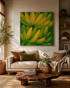 Quadro Decorativo Bananas 90x90 Pintura Para Sala