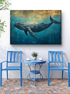 Quadro pintado à mão pintura em tela baleia no oceano