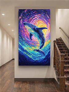 Pintura em tela quadro baleia em oceano