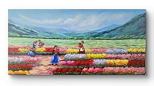 Pintura em tela quadro em relevos de tinta Colheita de flores