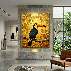 Quadro pintado a mão Tucano Dourado