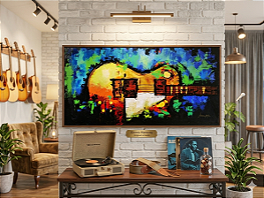 Pintura em tela quadro feito a mão Guitarra abstrato colorido