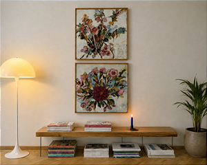 Quadro pintado a mão Dueto Floral conjunto