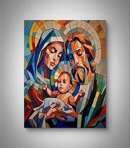 Quadro cubista religioso pintura em tela