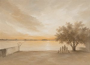 Quadro Sob Encomenda Paisagem com Família ao Pôr do Sol – Pintura em Acrílica sobre Tela | Obra Exclusiva Feita à Mão