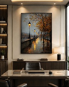Pintura em tela quadro paisagem de bosque caminho em Paris