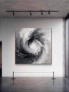 Quadro abstrato preto branco e cinza Pintura em Tela 100% feito a mão texturizado