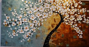 Pintura em Tela Árvores Cerejeira Flores Brancas
