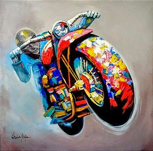 Quadro Pintura em tela Abstrato Moderno Motociclista