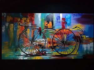 Quadro Pintura em tela Abstrato Moderno Bicicleta