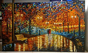 Quadro decorativo Pintura Bosque a Noite Iluminada Releitura