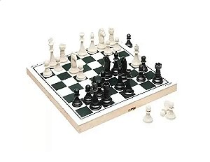 Jogo de Xadrez Madeira 32 pçs Tabuleiro Dobrável Estojo Padrão Escolar  26x26 cm Oficial Raciocínio Lógico - Erafull