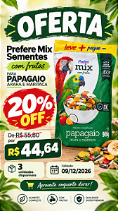 PROMO- 09/12 PREFERE MISTURA PAPAGAIO C/ FRUTAS 900G